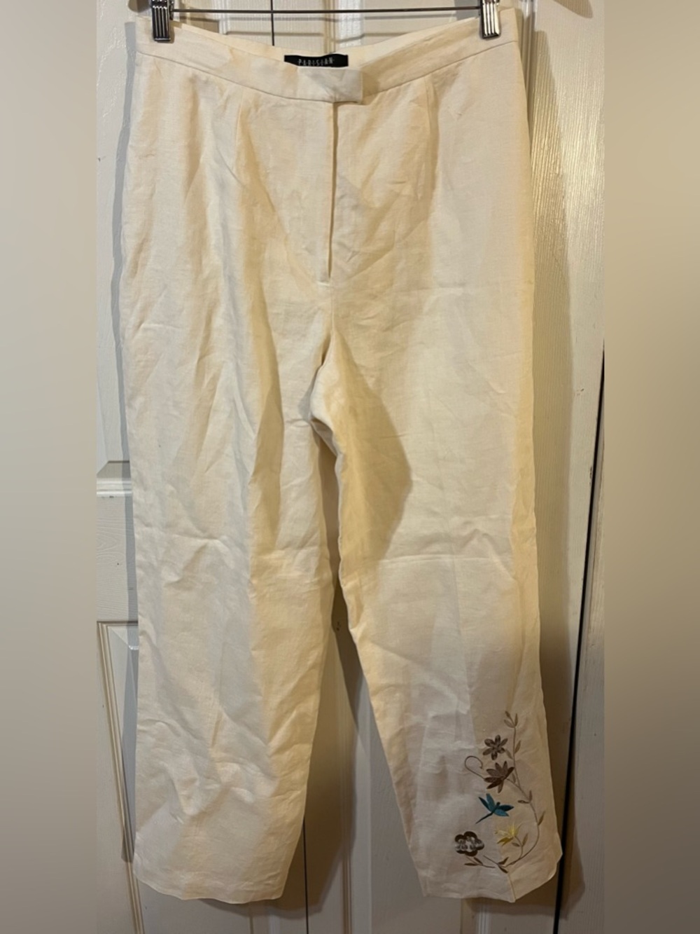 Parisian Signature Women’s Wide Leg Linen Lined Cream & Floral Trousers Size l0